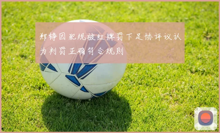 郑铮因犯规被红牌罚下足协评议认为判罚正确符合规则